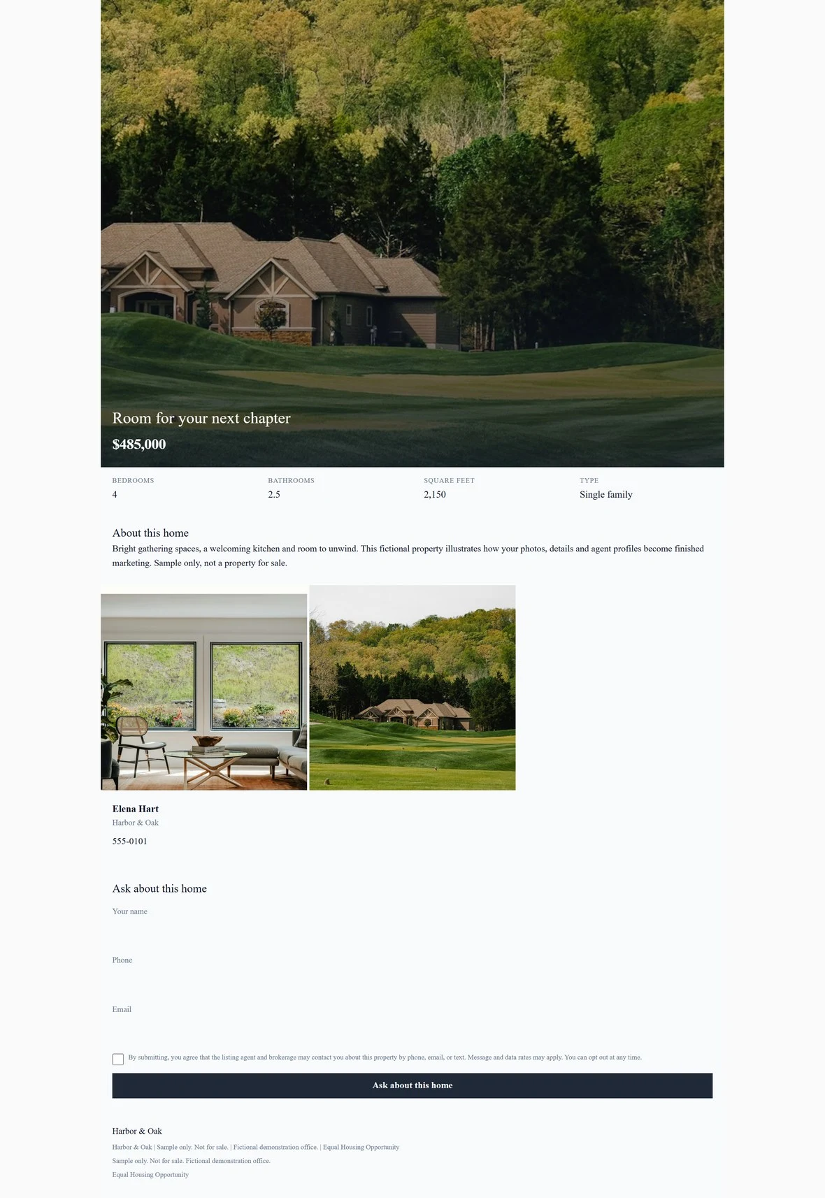Actual AutomatedRE property website output with sample property photography, details and agent profile.